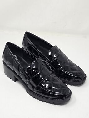 Marc Fisher Dantea Black Quilted Patent Loafers for Women Size 9 NWOT